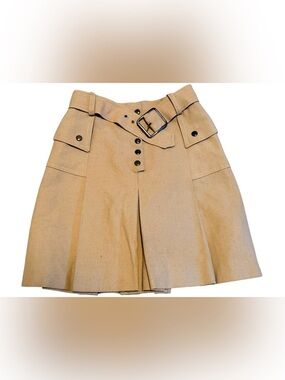 Vintage Norbert Nel Classic Tan Skirt with Belted Waist and Button Snaps Size OS